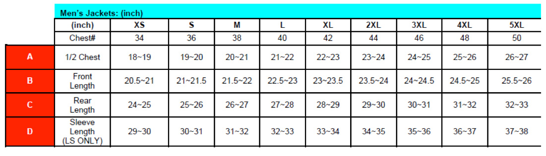Winter jacket size guide